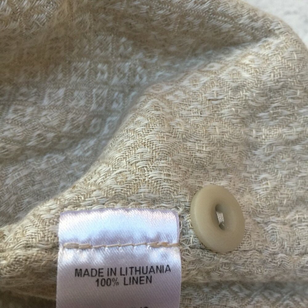 Flax Womens Scoop Neck Sleeveless Linen Tank Top Geometric Tan Large New - Picture 4 of 7